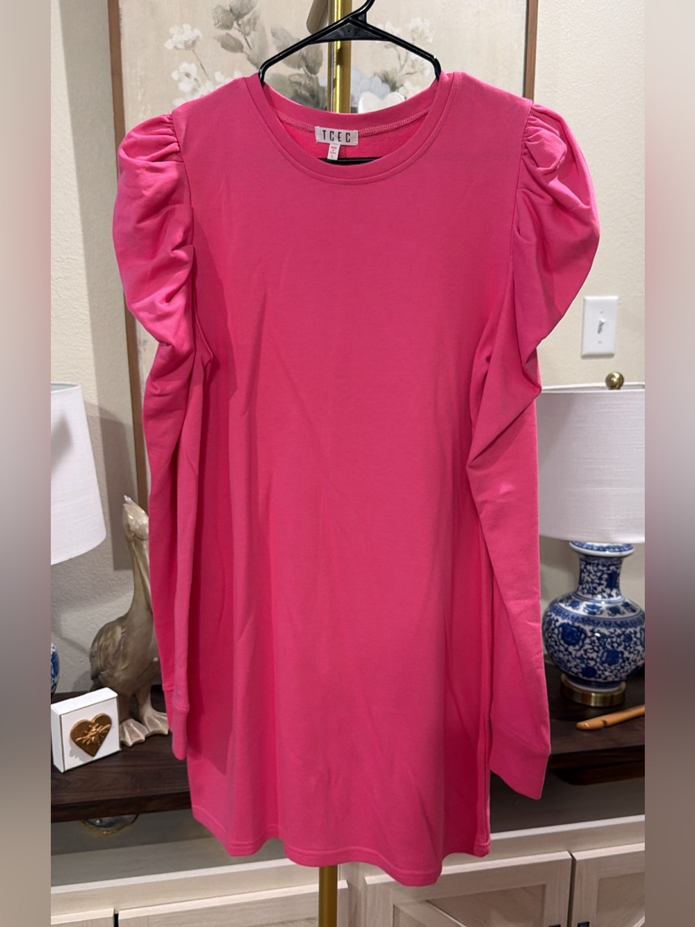 TCEC Long-Sleeve Puff Shoulder Tunic Dress - Pink